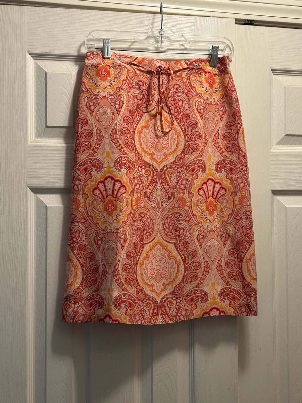 Banana Republic Orange Pink Paisley Silk Lined Skirt Size 2